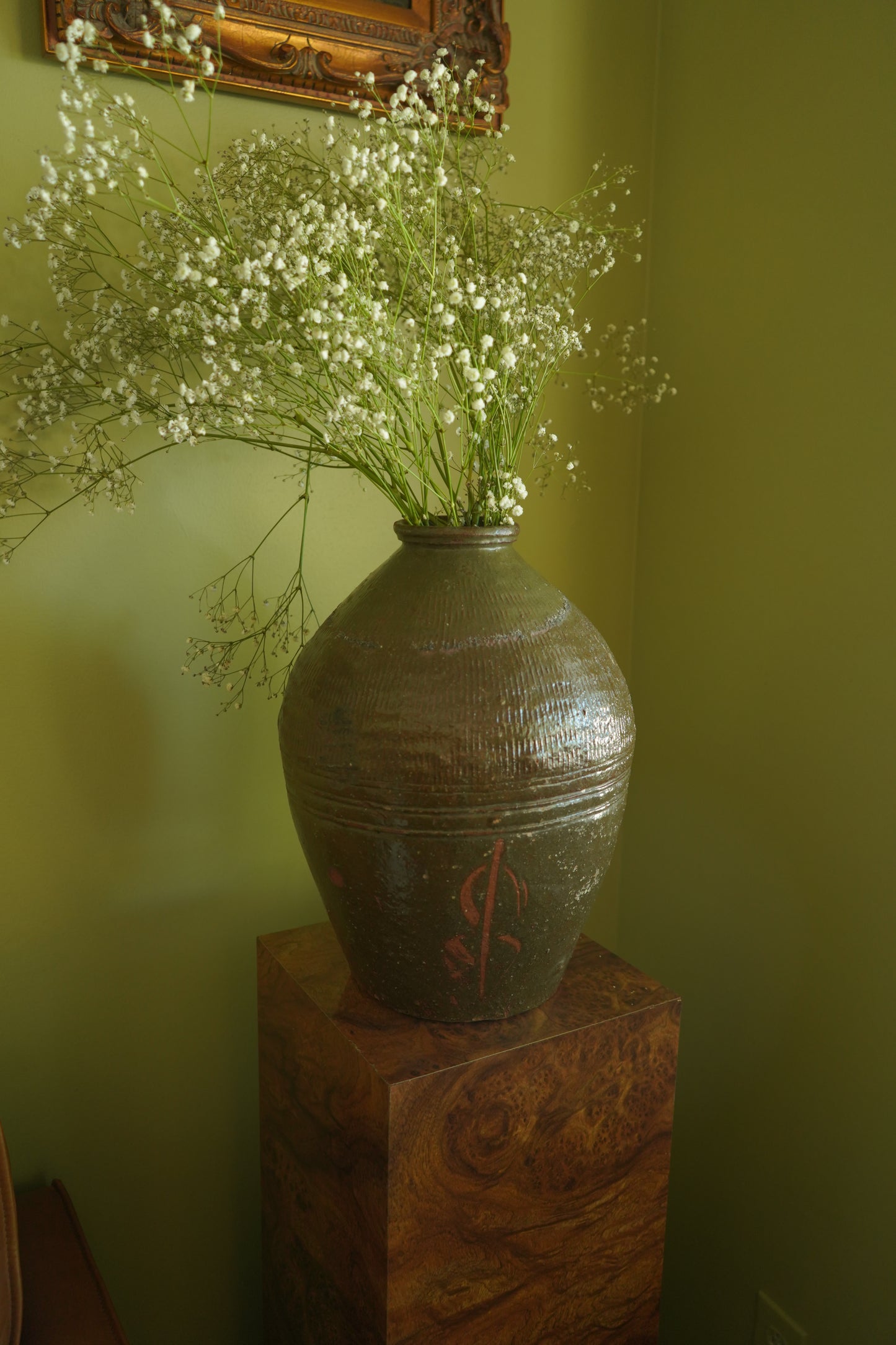 Vintage Green Asian Mijiu Jar, Large Vintage Chinese Oil Jar