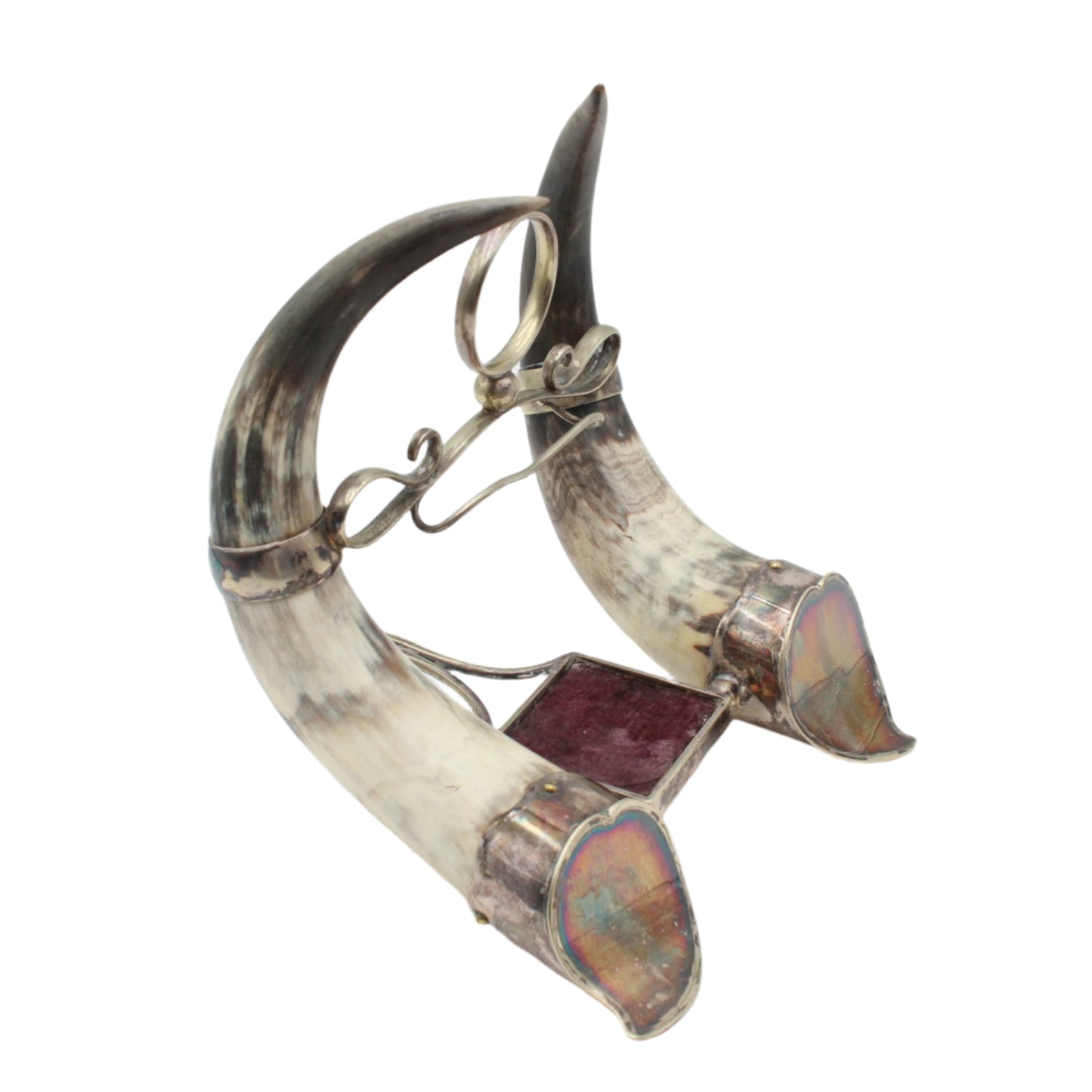 c. 1880-1900 Horn & Silver-Plated Inkwell Base – Late 19th Century