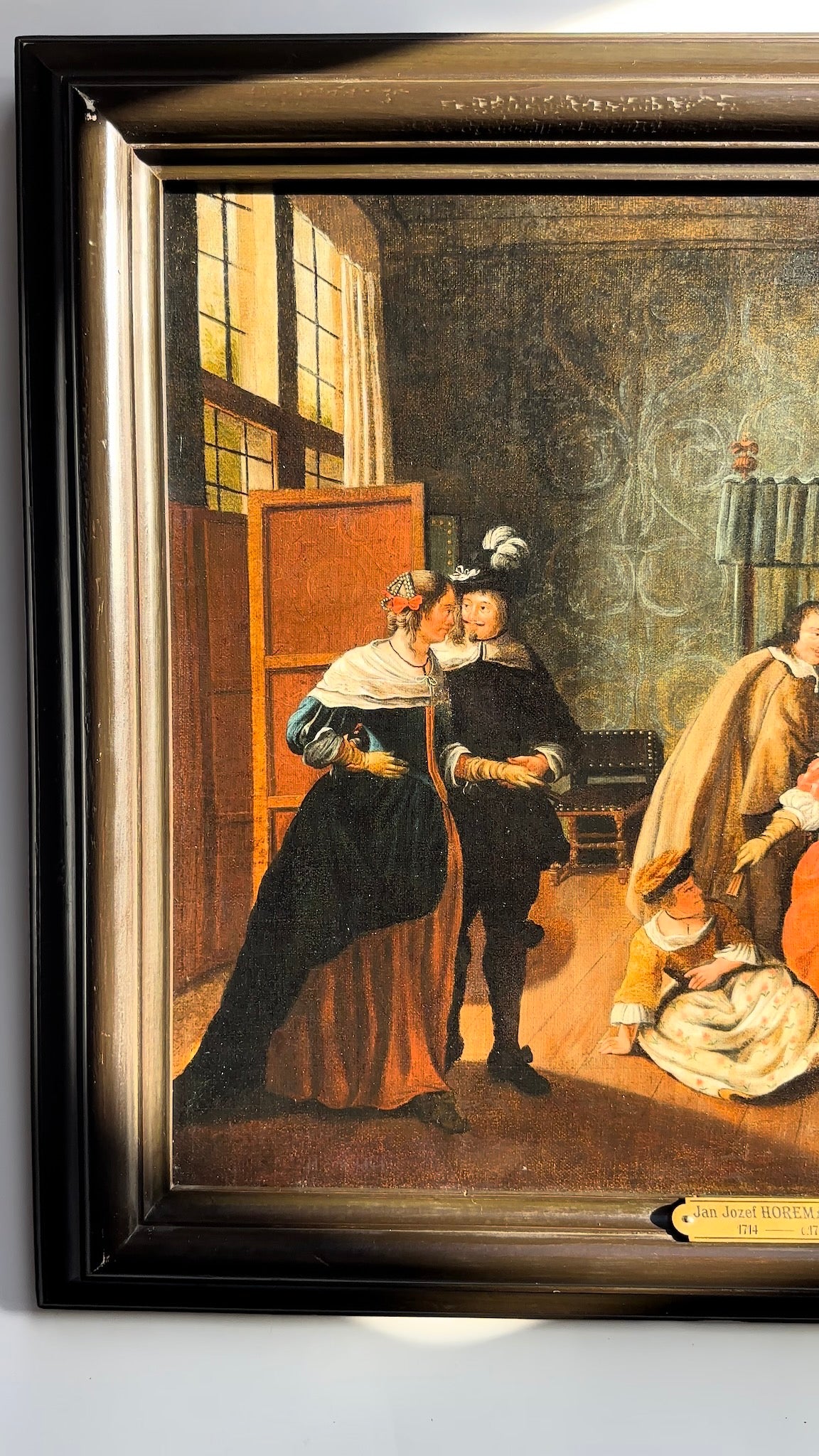 "Meeting in the Parlour" Oil on Canvas Attributed to Jan Josef Horemans (Belgium artist, 1714-1790)