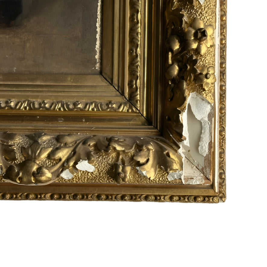 Late 1800s Monk Oil Painting Attributed to Heinrich Weber (1843-1913) in Ornate Gilded Frame