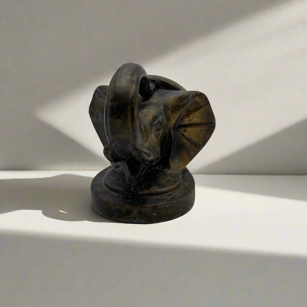 Brass Plated Elephant-Head Bookend, Vintage Elephant Decorative Figurine