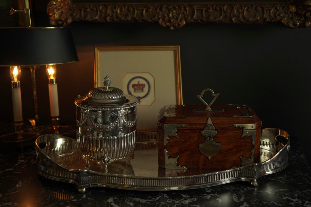 Antique English Oak & Silver-Plated Double Compartment Tea Caddy