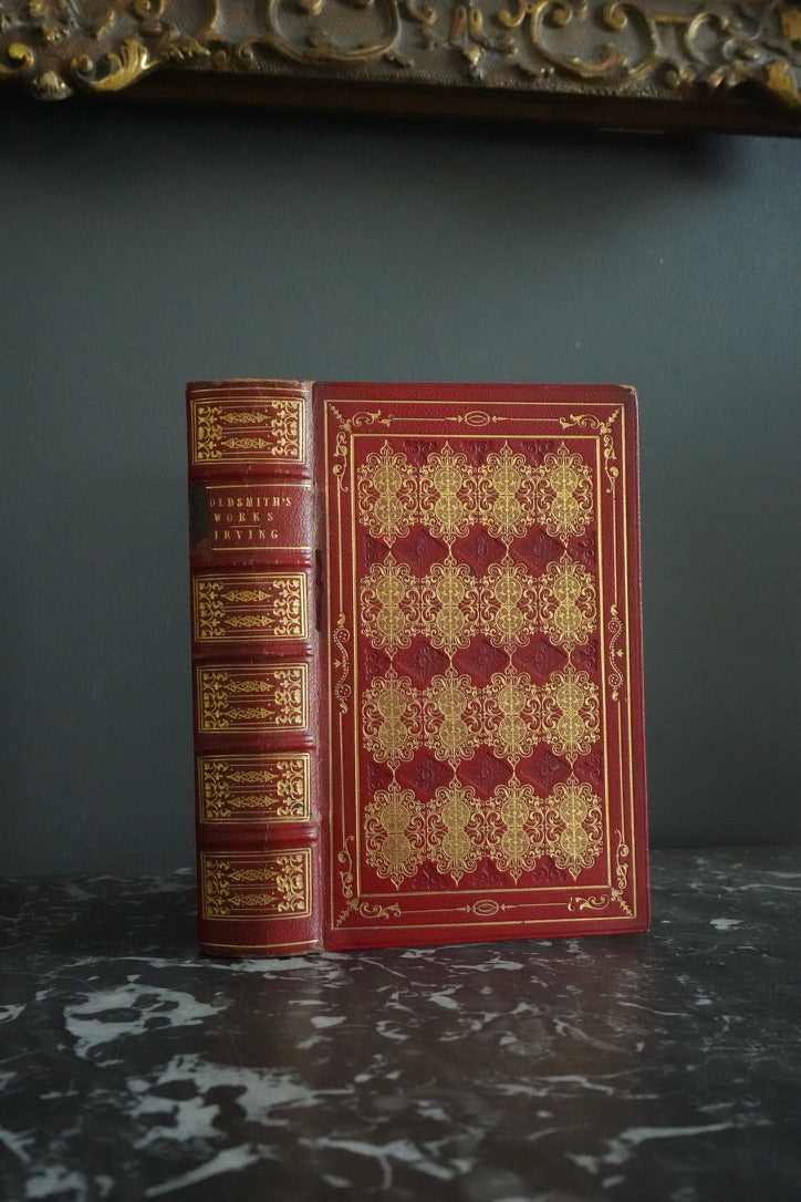 Circa 1840s-1850s "The Works of Oliver Goldsmith" Red Full Leather Gilded Book