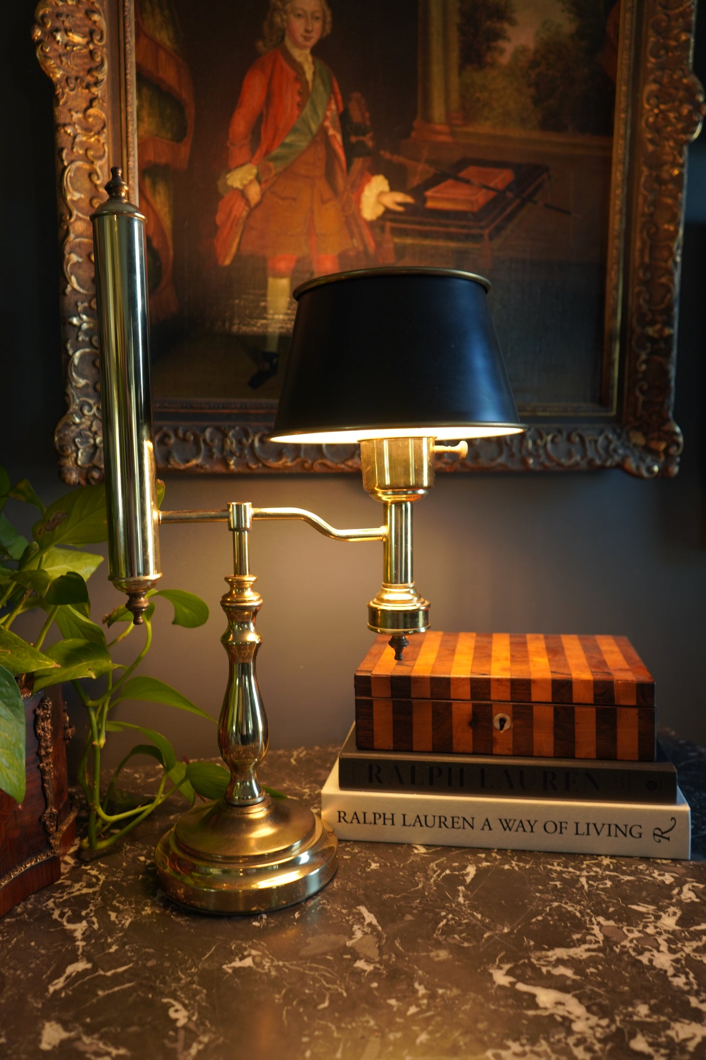 Vintage Brass Student Lamp with Metal Shade, Large