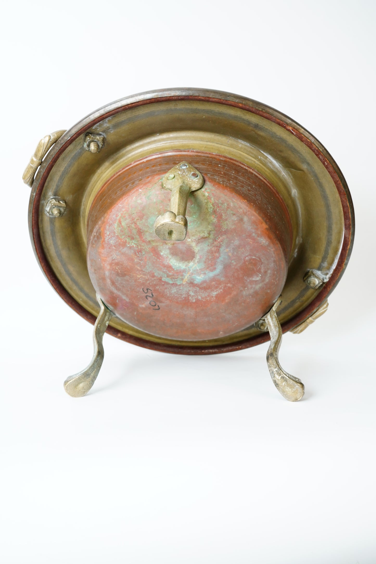 Antique Copper and Brass Tripod Bowl with Claw Feet