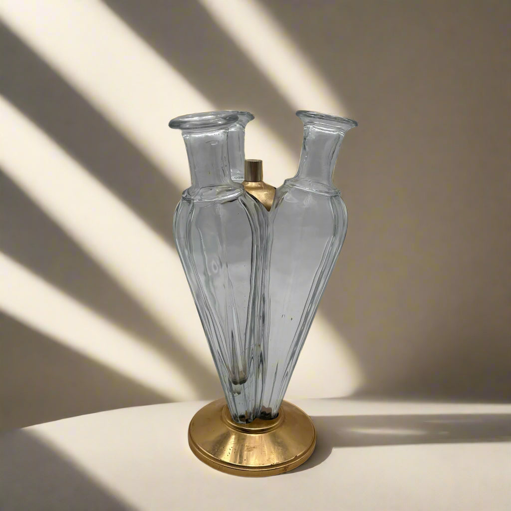 Vintage Triple Bud Vase | Mid Century Modern Glass Flutes on Gilded Base