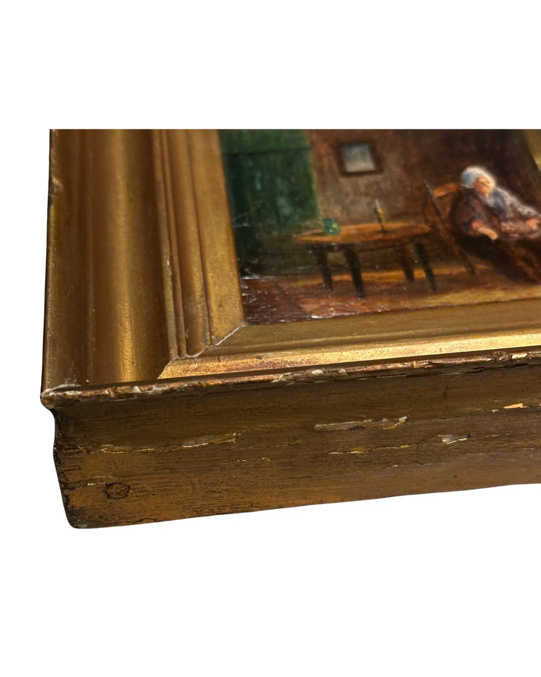 Antique Victorian Interior Scene Oil on Board, Small Antique English Oil Painting
