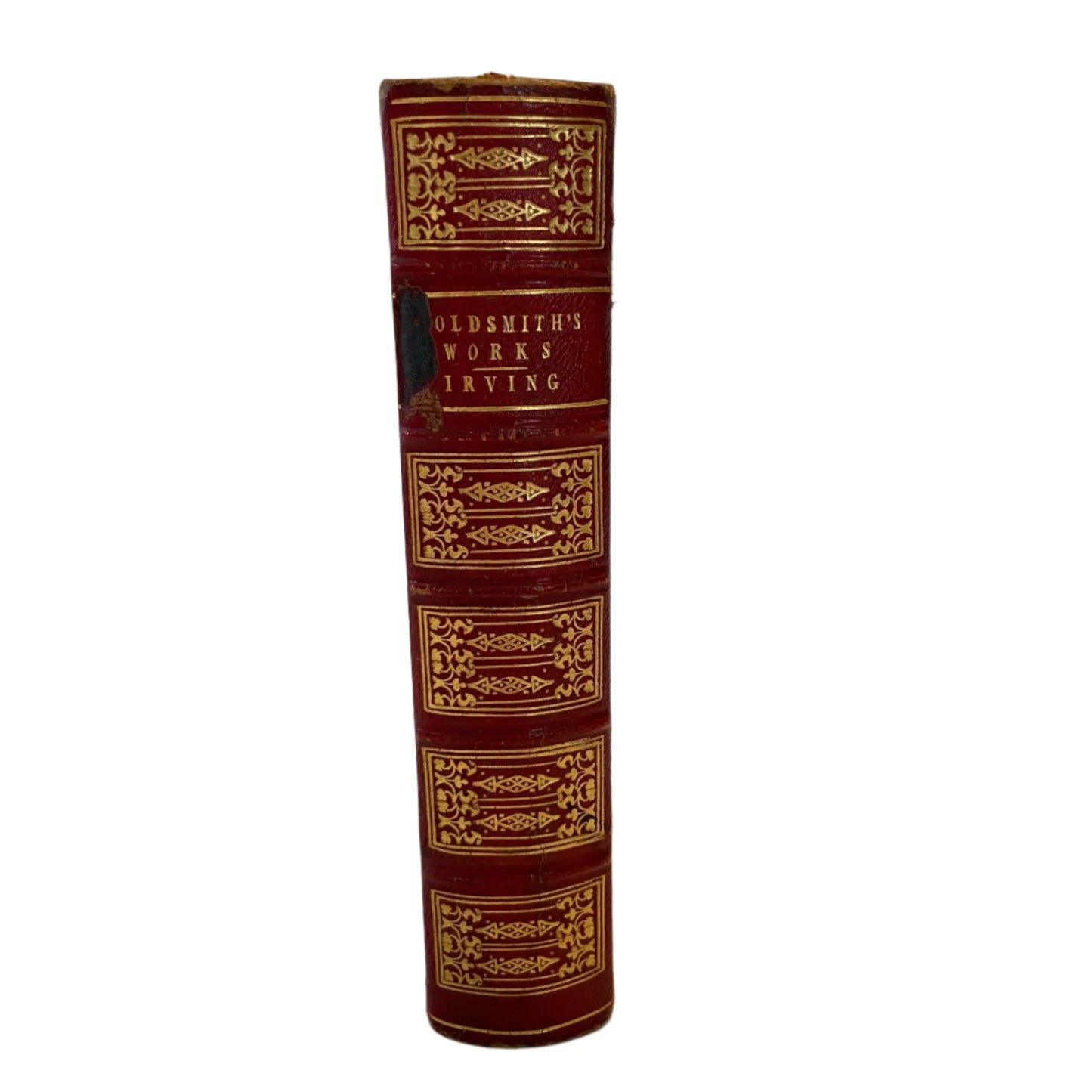 Circa 1840s-1850s "The Works of Oliver Goldsmith" Red Full Leather Gilded Book