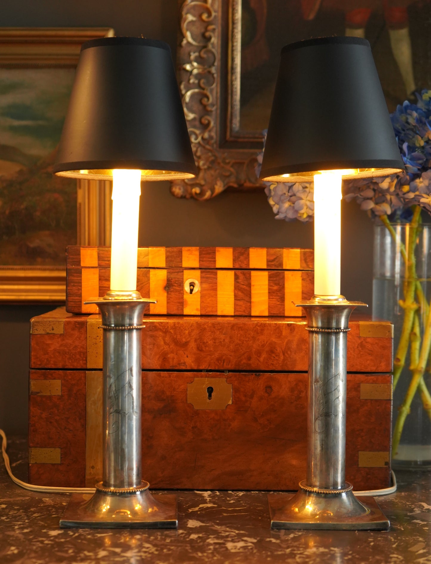 Pair of 20th Century Pairpoint Silver Plated Lamps