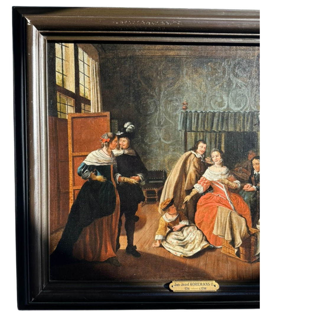 "Meeting in the Parlour" Oil on Canvas Attributed to Jan Josef Horemans (Belgium artist, 1714-1790)