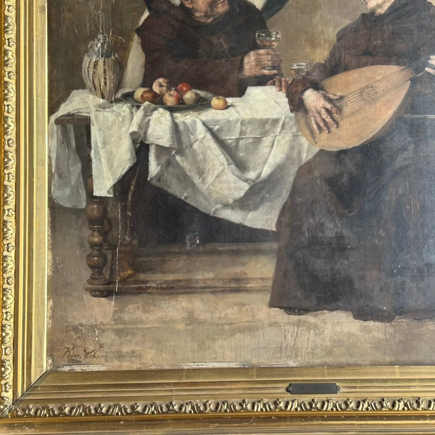 Late 1800s Monk Oil Painting Attributed to Heinrich Weber (1843-1913) in Ornate Gilded Frame
