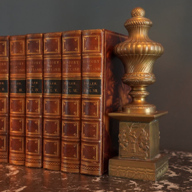 Pair of Antique Brass "Tyneside Scottish" Regimental Urn Bookends – Circa Early 20th Century