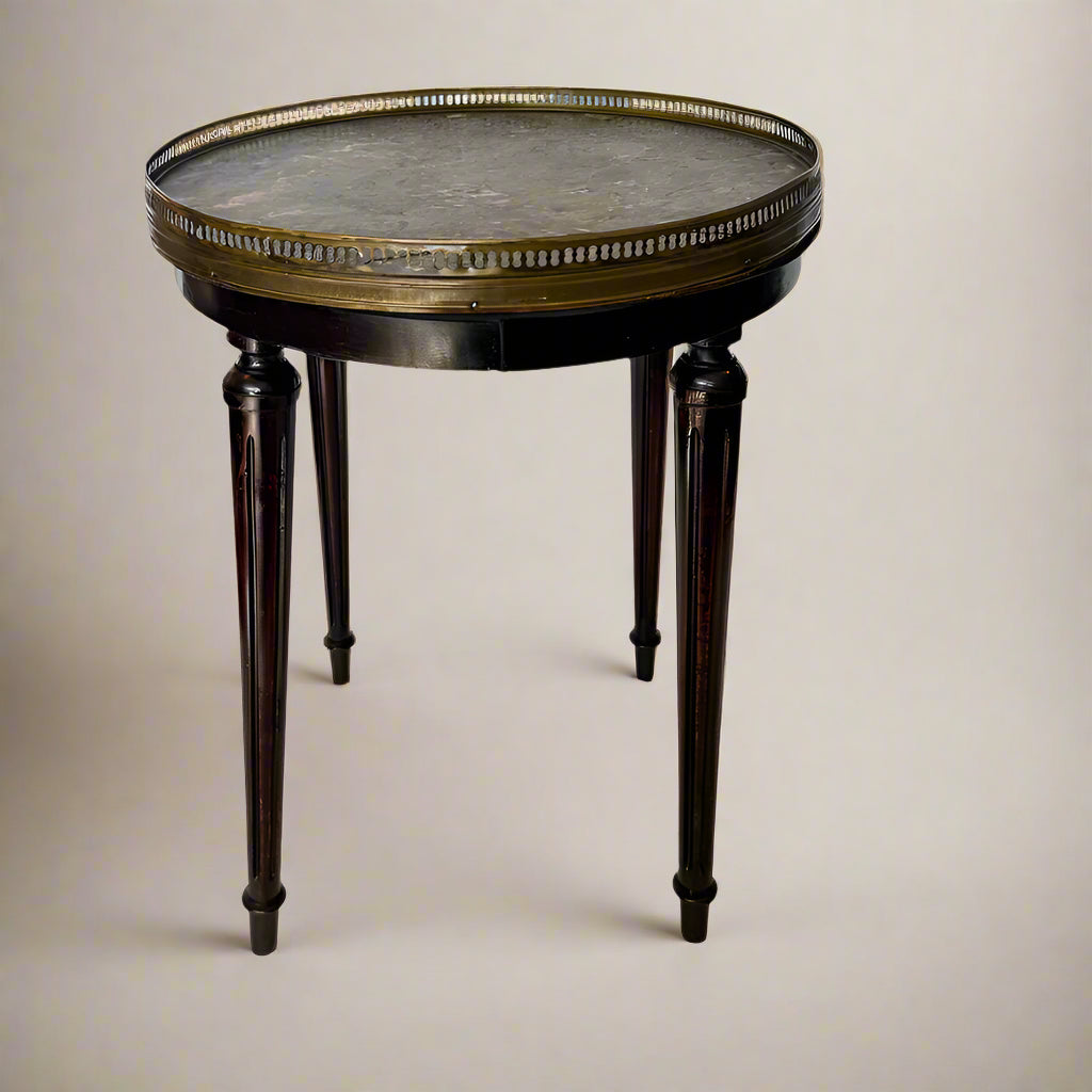 Antique French Louis XVI-Style Guéridon Table with Marble Top and Brass Gallery