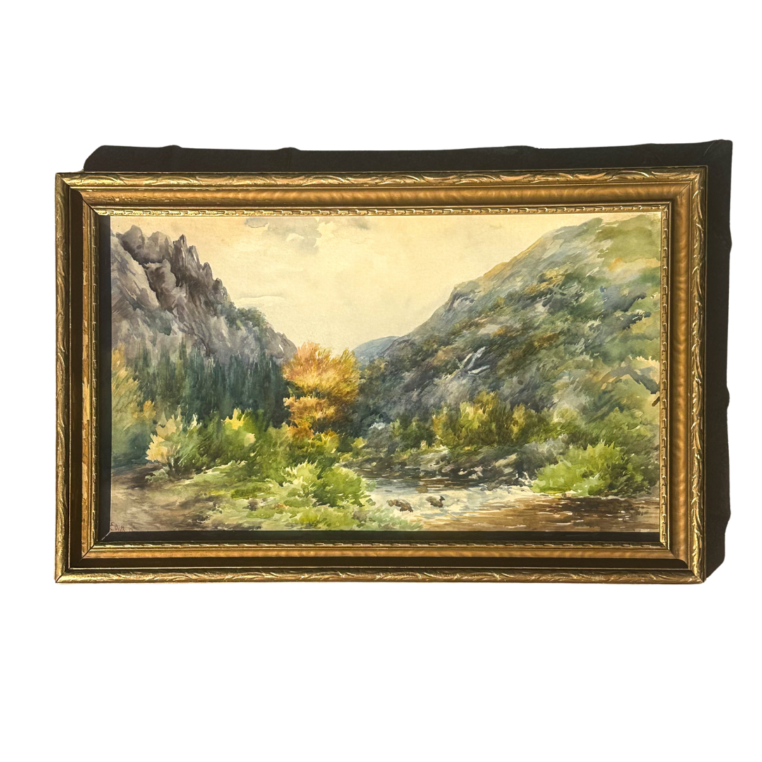 Original Watercolor by Irish-American Artist Edith Bethune Maguire (1861–1946) Framed