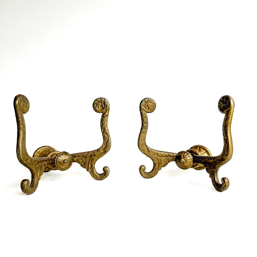 Antique Late Victorian Cast-Brass Double Wall Hooks (Pair)