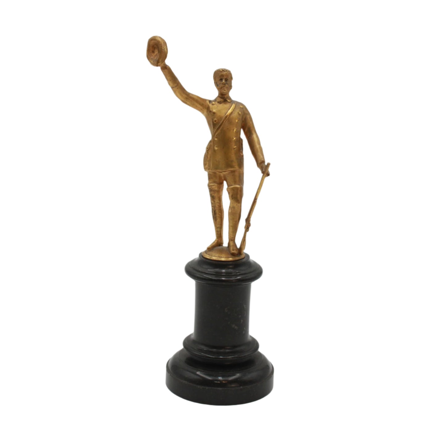 Small Antique Gilt Bronze ‘Gentleman Officer’ Figurine on a Black Marble Base