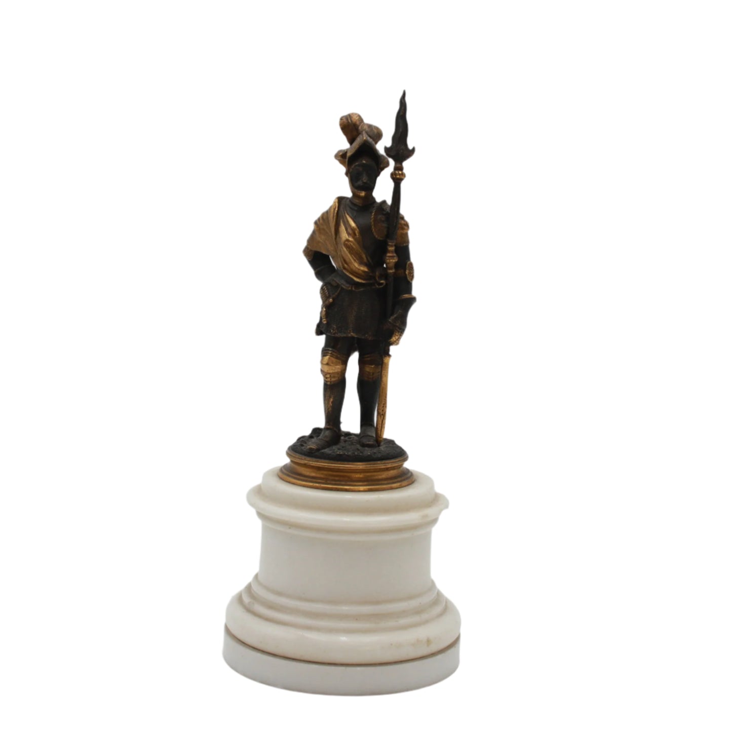 Small Antique French Soldier on White Marble Base, Late 19th Century