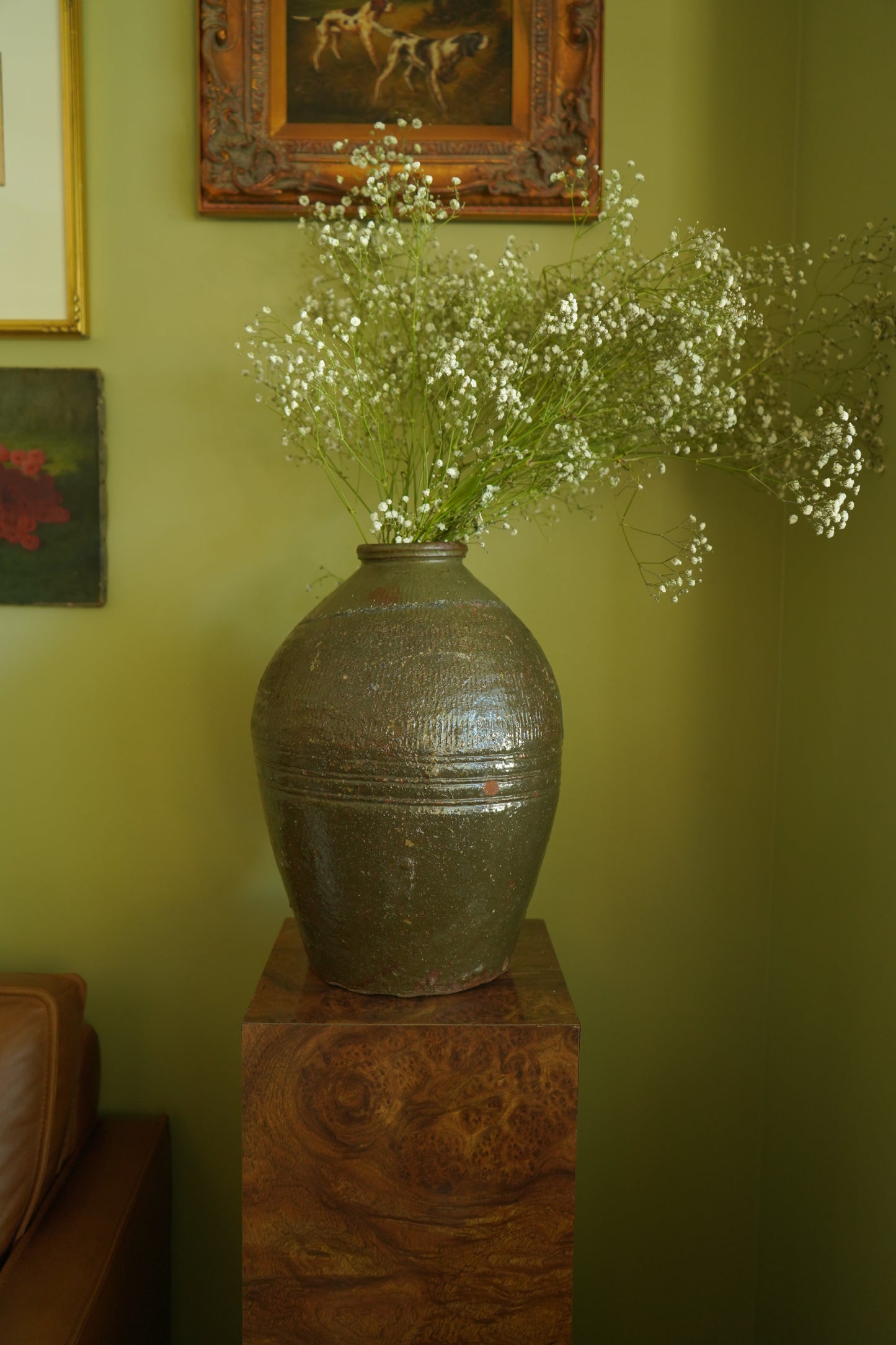 Vintage Green Asian Mijiu Jar, Large Vintage Chinese Oil Jar