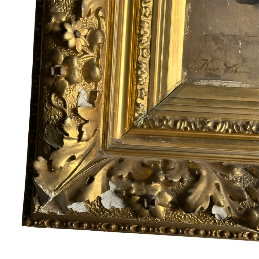 Late 1800s Monk Oil Painting Attributed to Heinrich Weber (1843-1913) in Ornate Gilded Frame