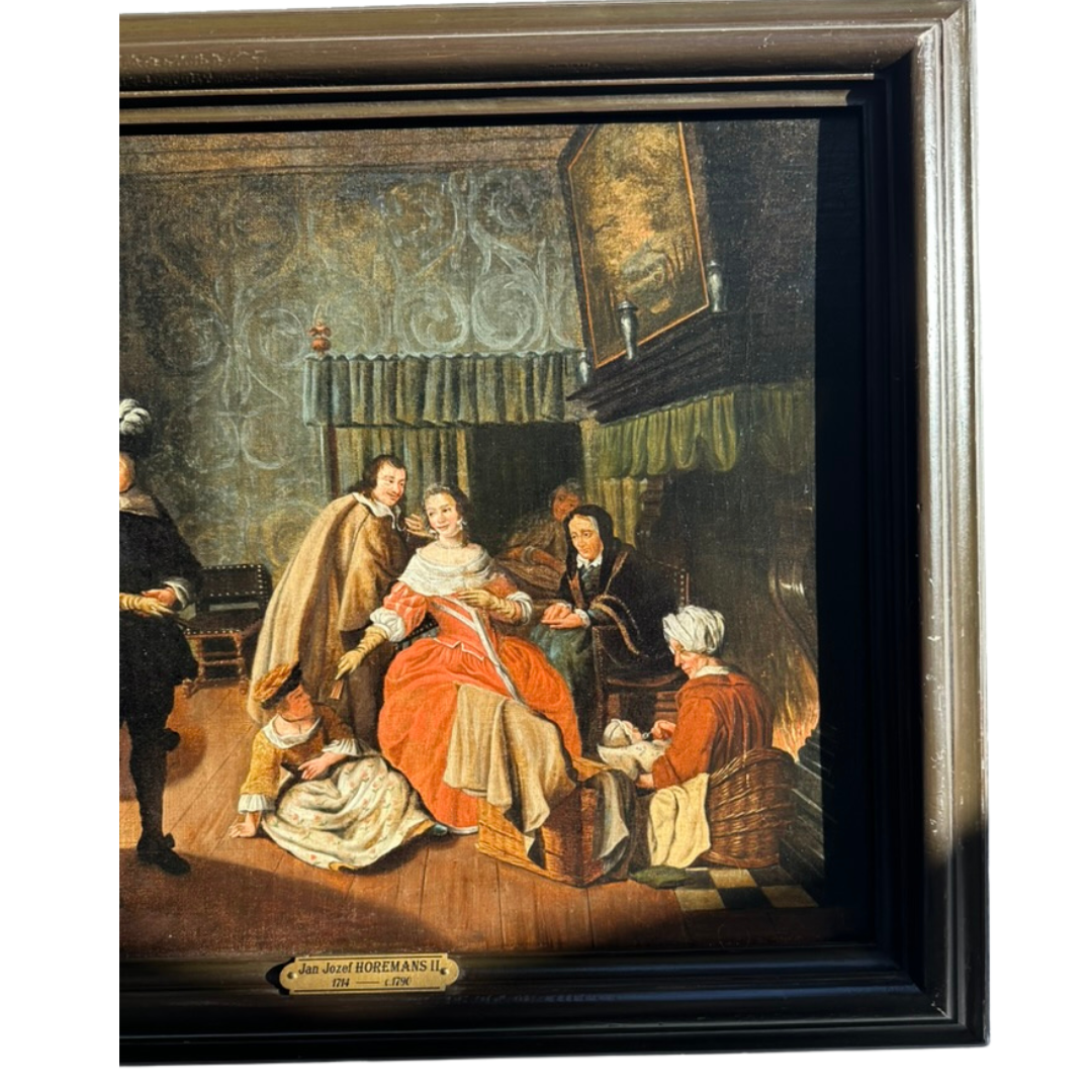 "Meeting in the Parlour" Oil on Canvas Attributed to Jan Josef Horemans (Belgium artist, 1714-1790)