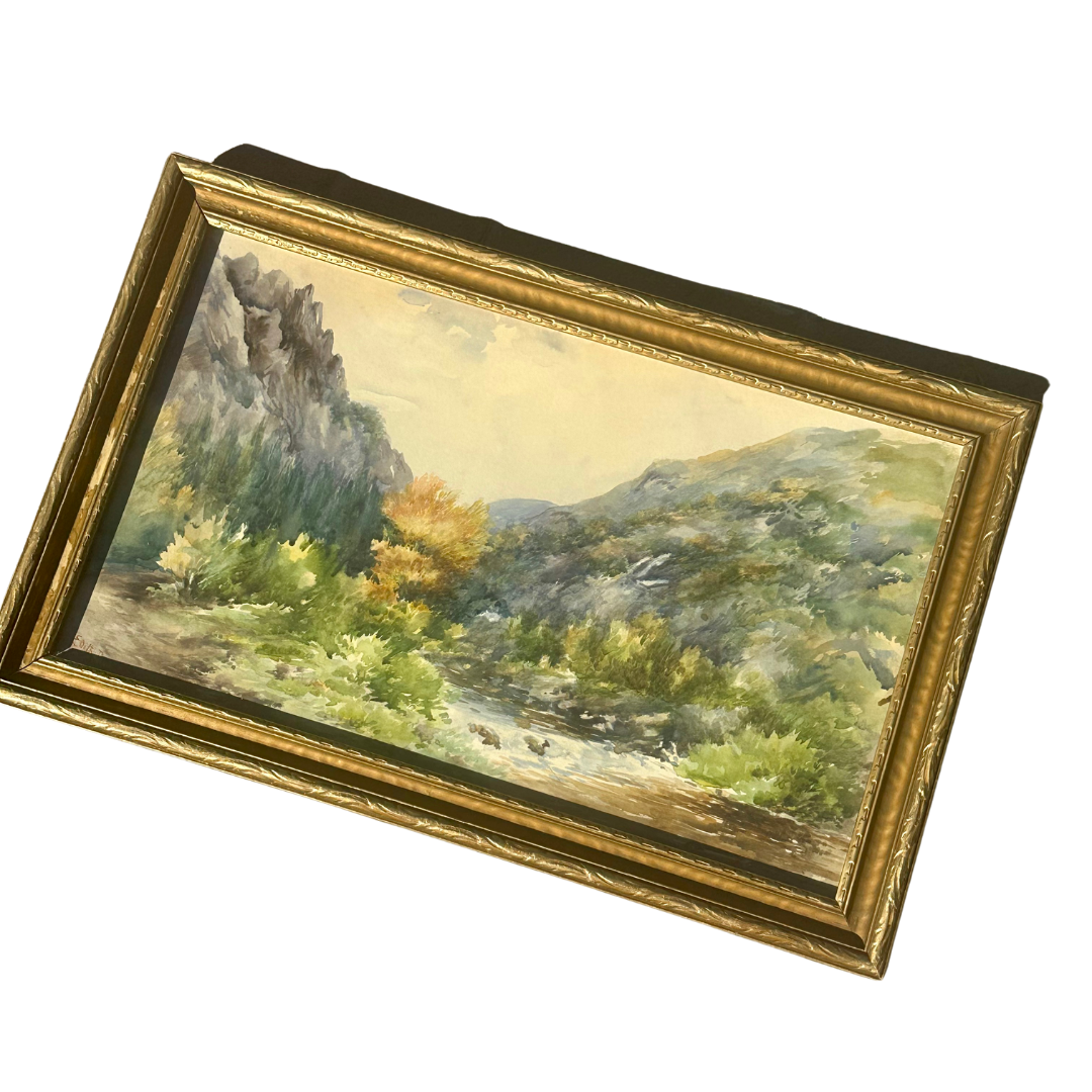 Original Watercolor by Irish-American Artist Edith Bethune Maguire (1861–1946) Framed