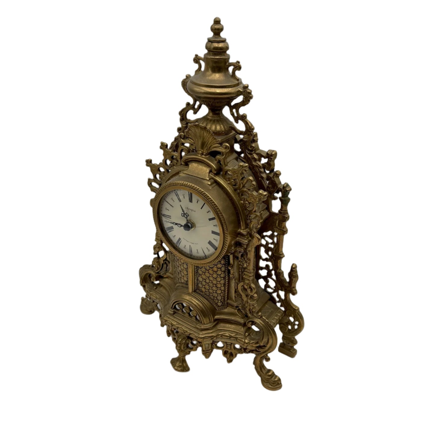 Ornate Vintage Rococo-Revival Gilt-Metal Mantel Clock