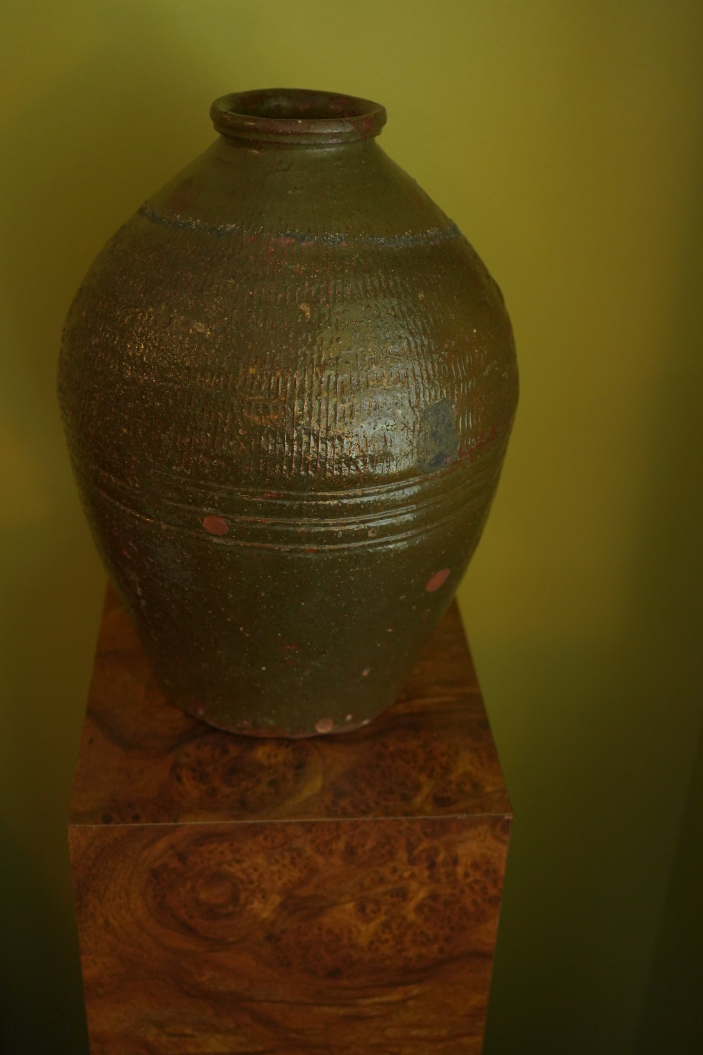 Vintage Green Asian Mijiu Jar, Large Vintage Chinese Oil Jar