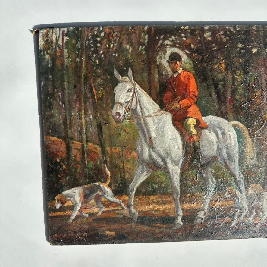 “Fox Hunt” Original British Sporting Art by Geoffrey Mortimer (1895–1986) – Mid 20th-Century British Equestrian Oil Painting in Antique Gilt Frame