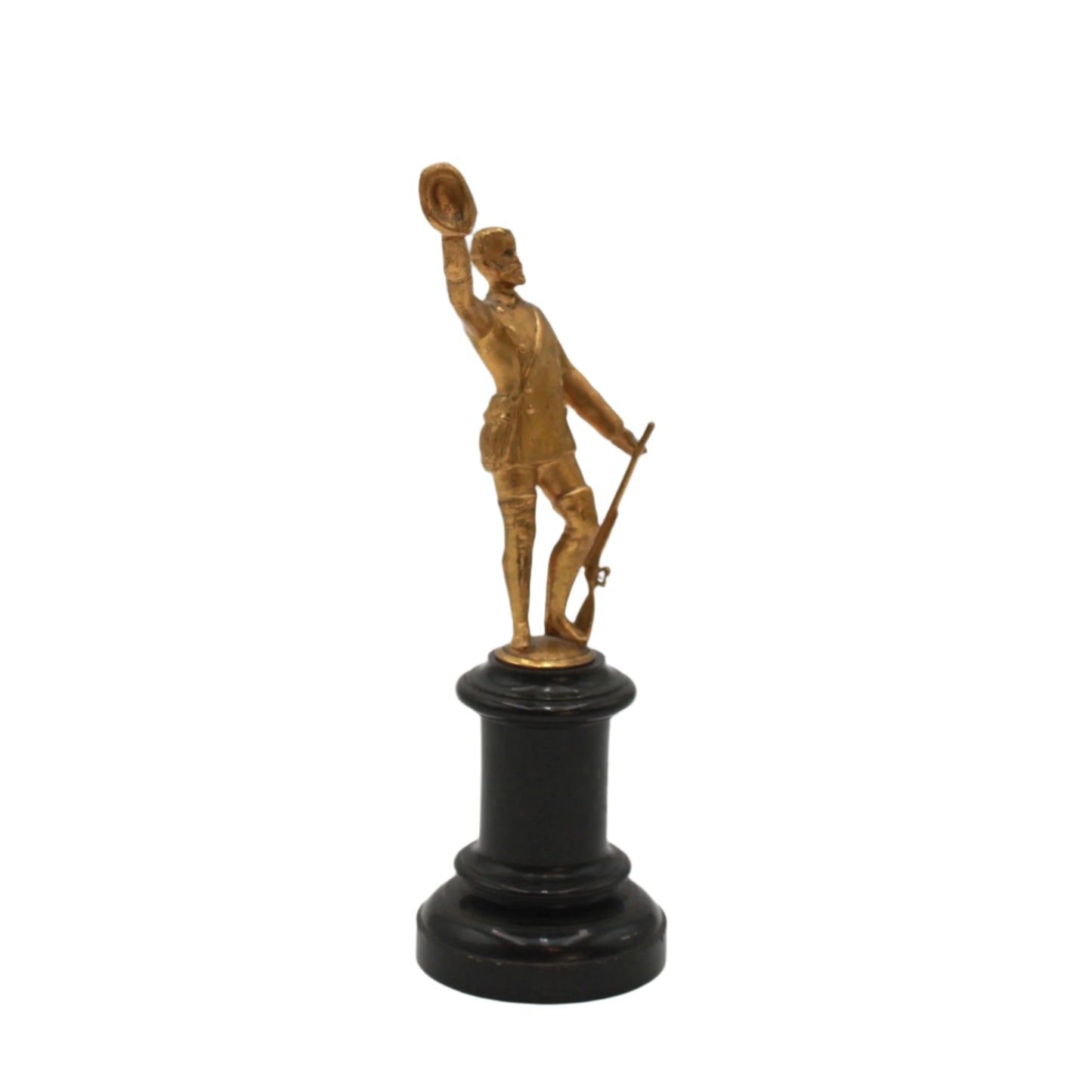 Small Antique Gilt Bronze ‘Gentleman Officer’ Figurine on a Black Marble Base