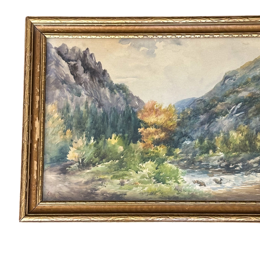 Original Watercolor by Irish-American Artist Edith Bethune Maguire (1861–1946) Framed