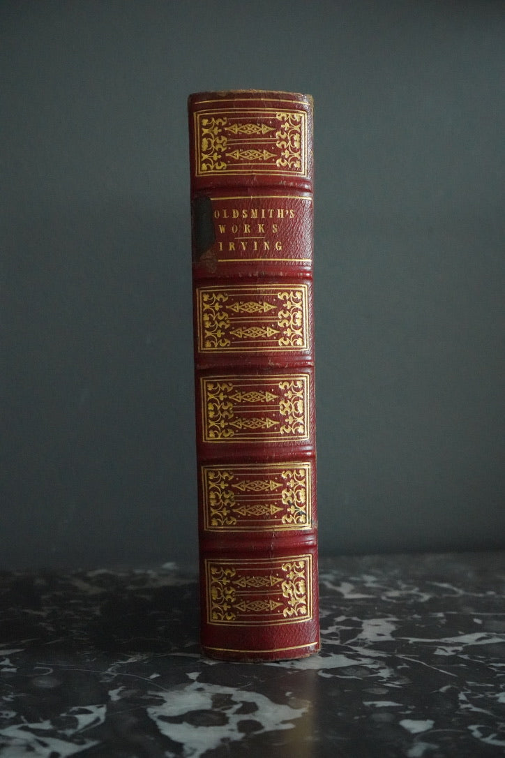 Circa 1840s-1850s "The Works of Oliver Goldsmith" Red Full Leather Gilded Book