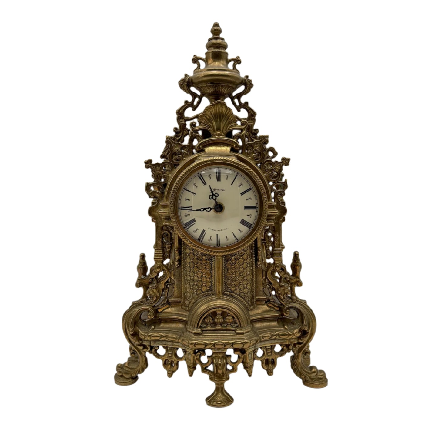 Ornate Vintage Rococo-Revival Gilt-Metal Mantel Clock
