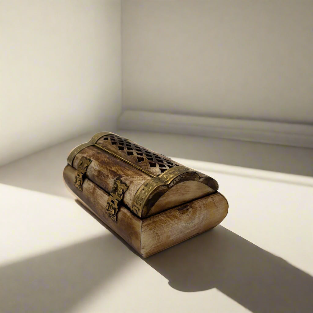 Small Vintage Bone & Brass Trinket Box