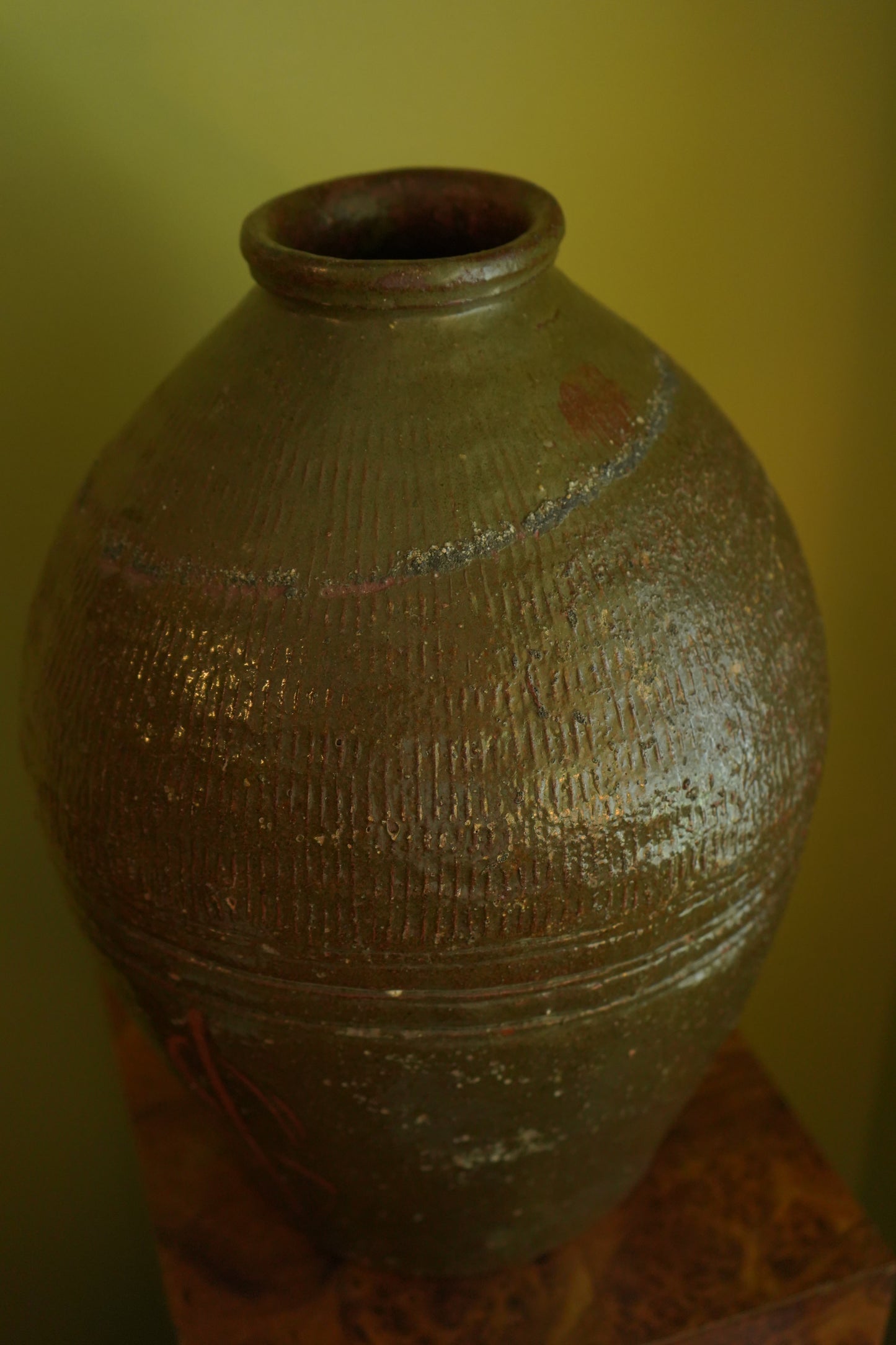 Vintage Green Asian Mijiu Jar, Large Vintage Chinese Oil Jar