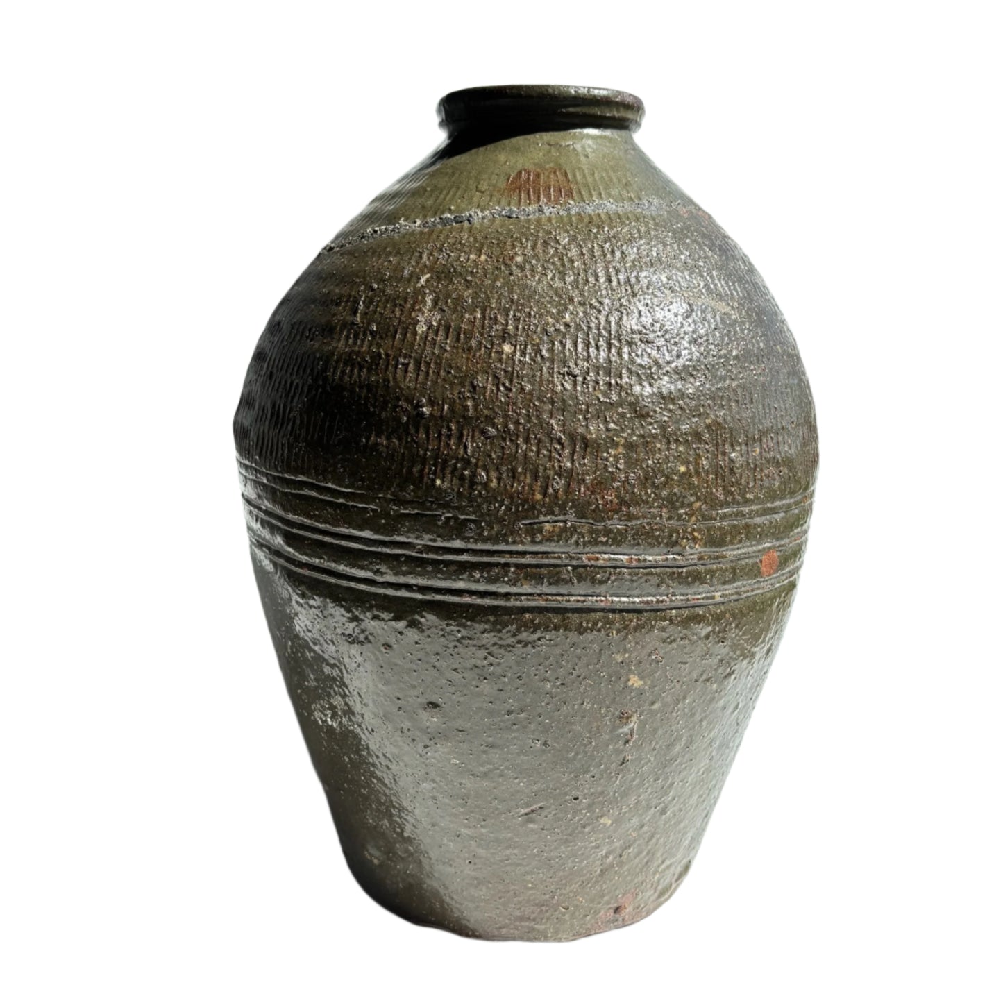 Vintage Green Asian Mijiu Jar, Large Vintage Chinese Oil Jar