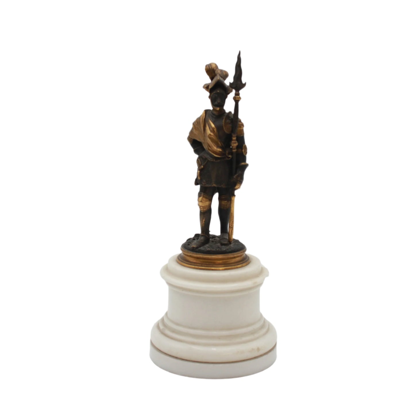 Small Antique French Soldier on White Marble Base, Late 19th Century