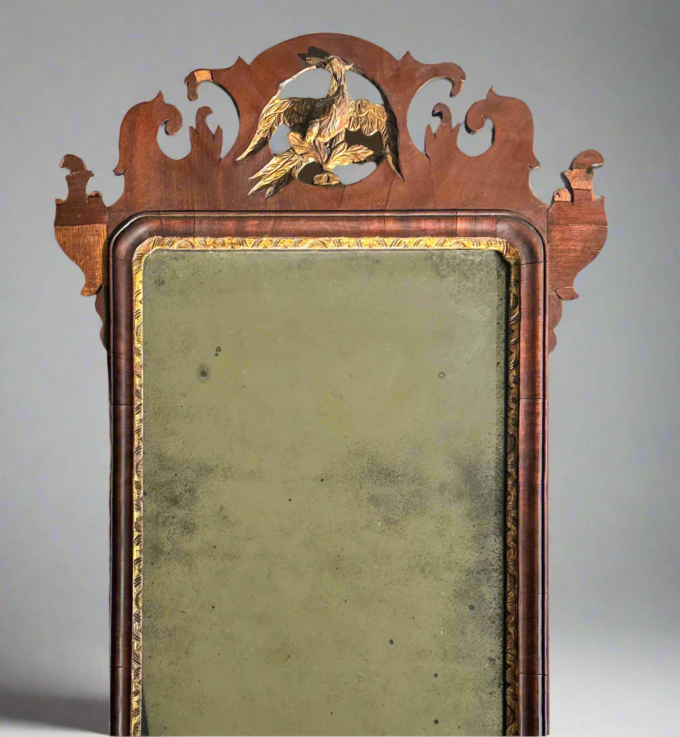 Early 19th Century Federal-Chippendale Style Wall Mirror with Mahogany Veneer and Gilt Details