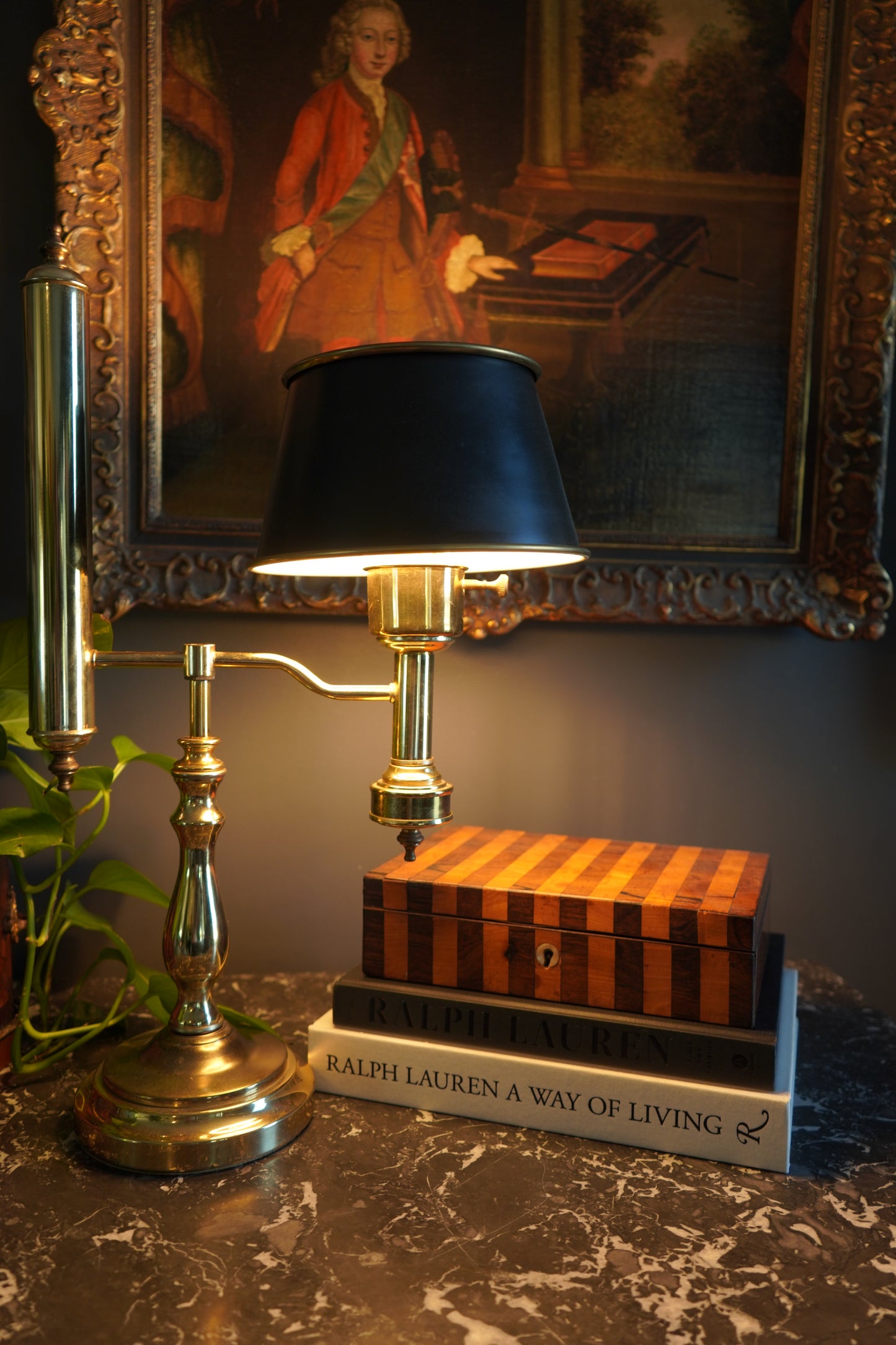 Vintage Brass Student Lamp with Metal Shade, Large