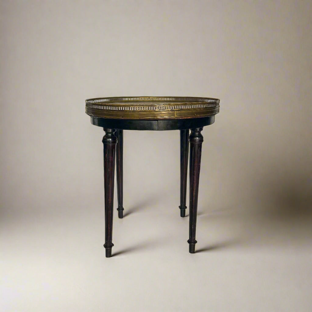 Antique French Louis XVI-Style Guéridon Table with Marble Top and Brass Gallery