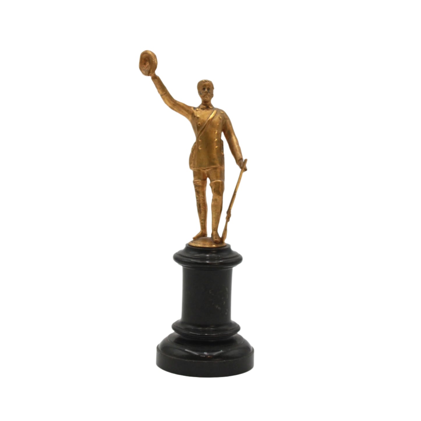 Small Antique Gilt Bronze ‘Gentleman Officer’ Figurine on a Black Marble Base