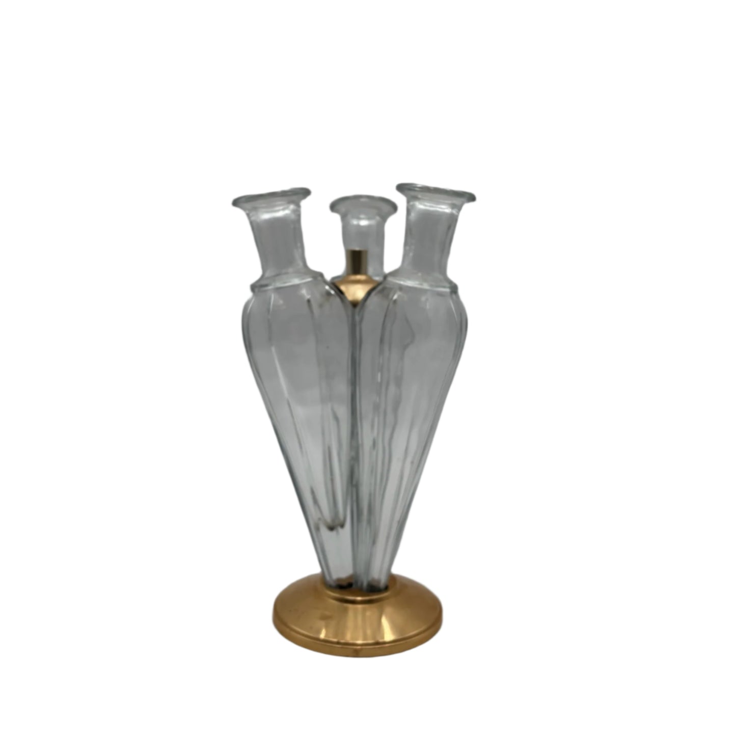 Vintage Triple Bud Vase | Mid Century Modern Glass Flutes on Gilded Base