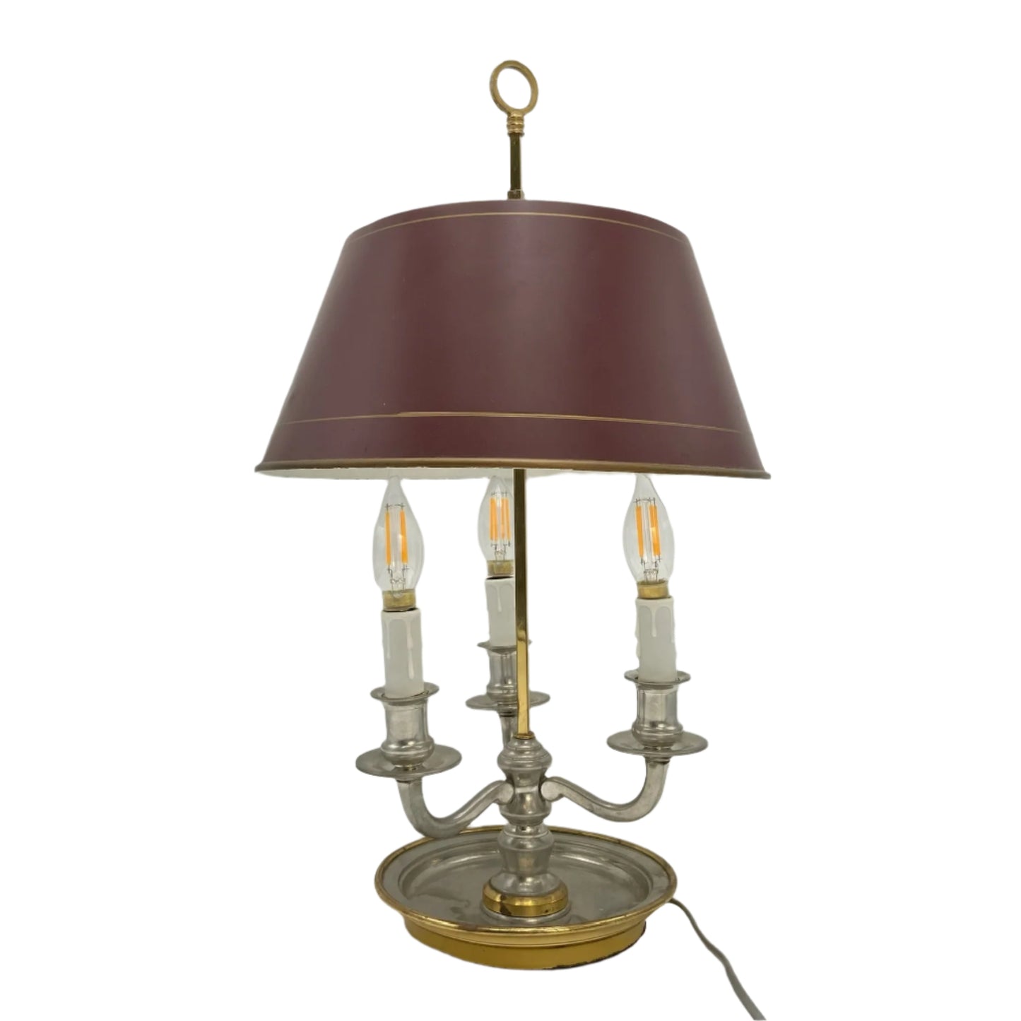 Vintage French Bouillotte Lamp with Maroon Metal Shade