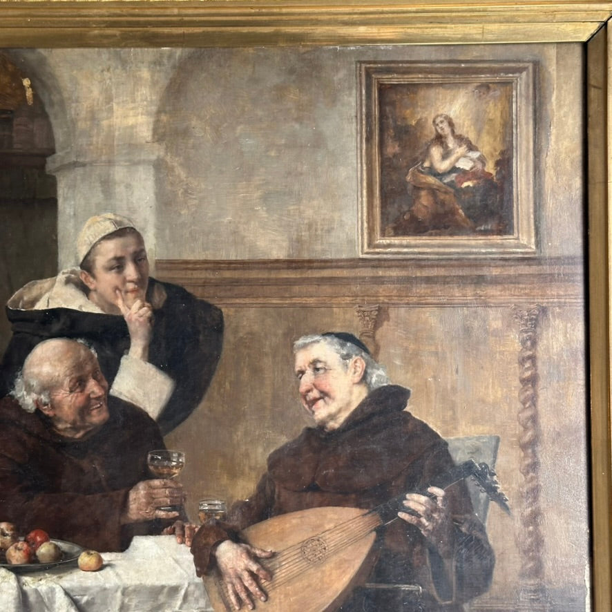Late 1800s Monk Oil Painting Attributed to Heinrich Weber (1843-1913) in Ornate Gilded Frame