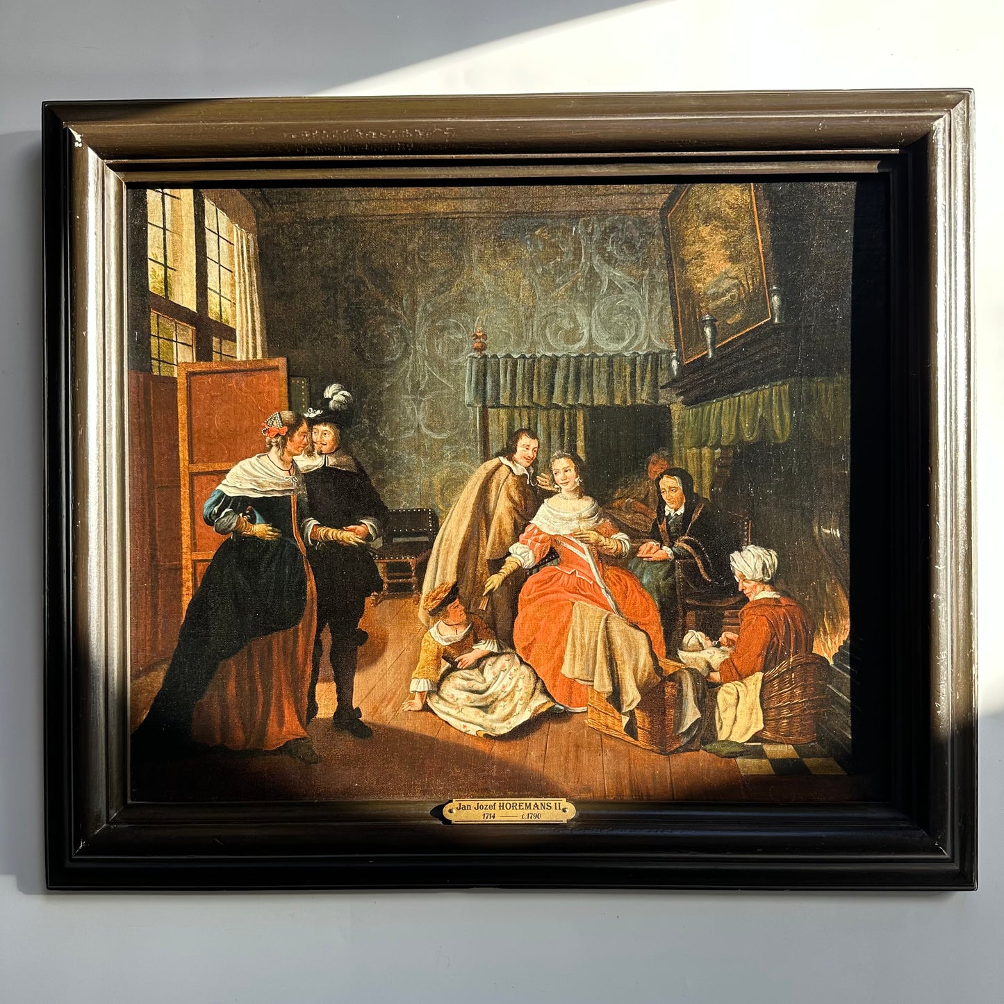 "Meeting in the Parlour" Oil on Canvas Attributed to Jan Josef Horemans (Belgium artist, 1714-1790)