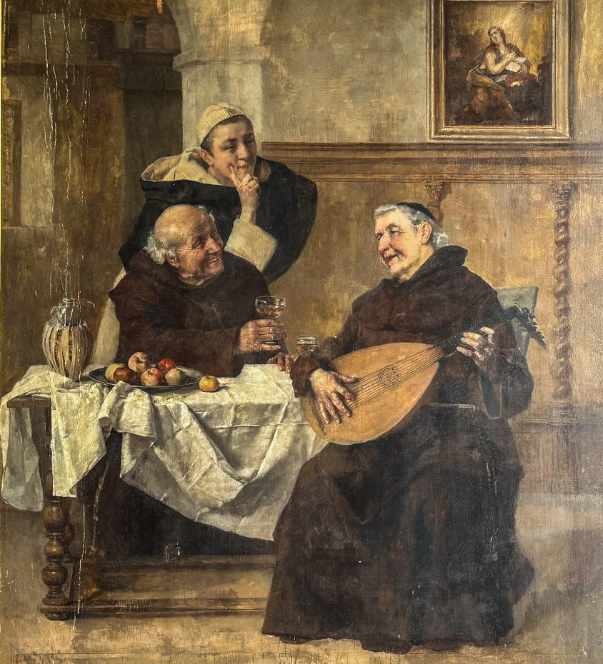 Late 1800s Monk Oil Painting Attributed to Heinrich Weber (1843-1913) in Ornate Gilded Frame
