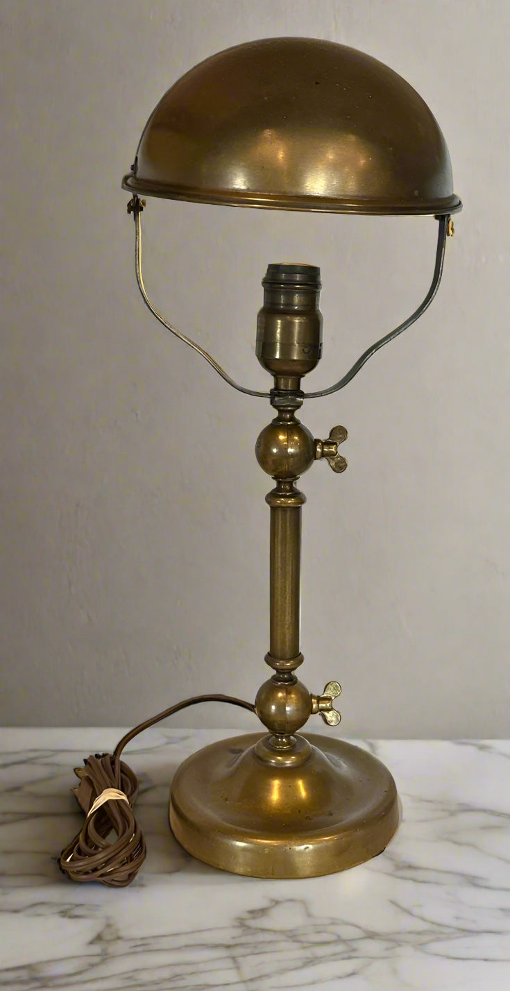 Vintage Patented Brass Helmet-Head Task Lamp – Early Industrial Desk Light