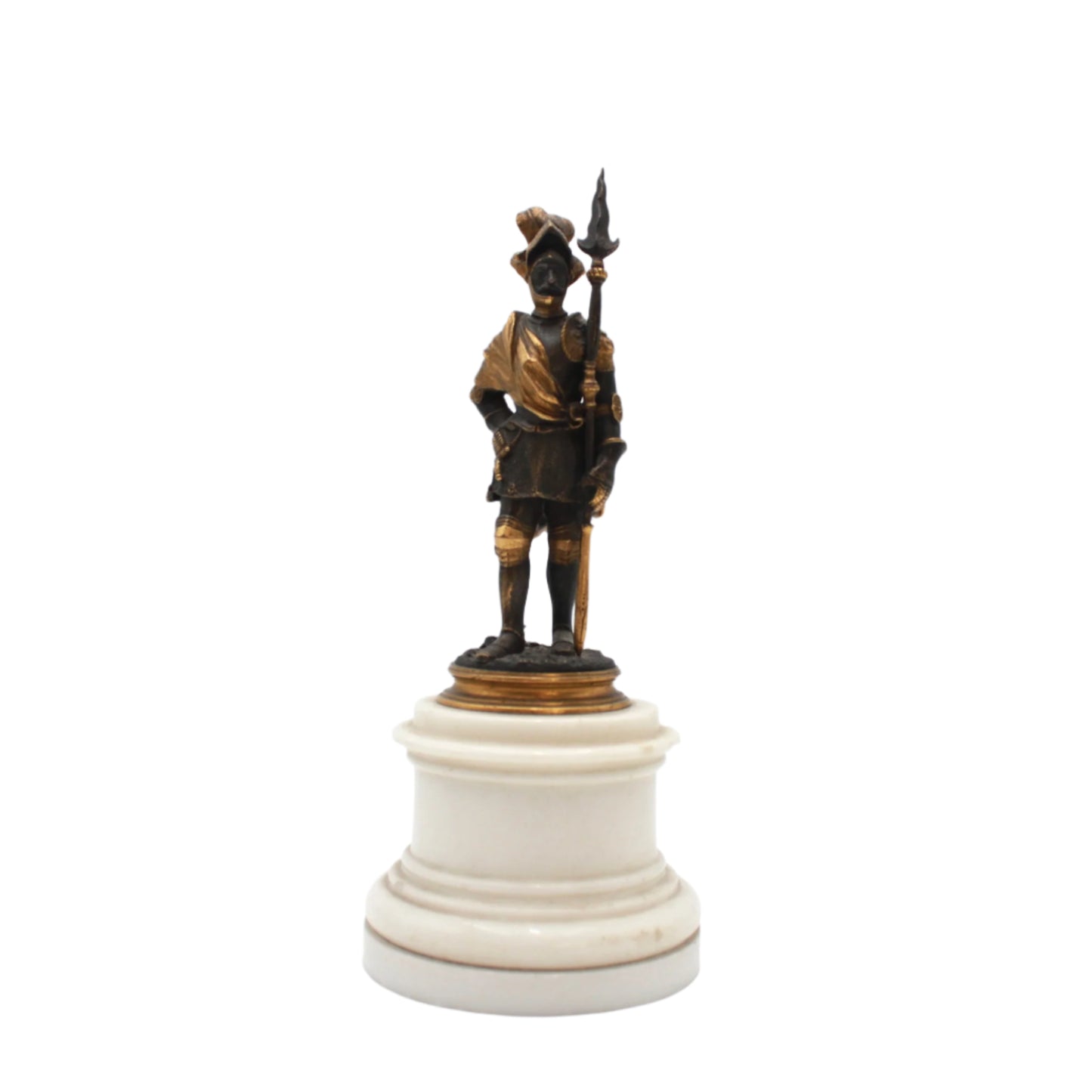 Small Antique French Soldier on White Marble Base, Late 19th Century
