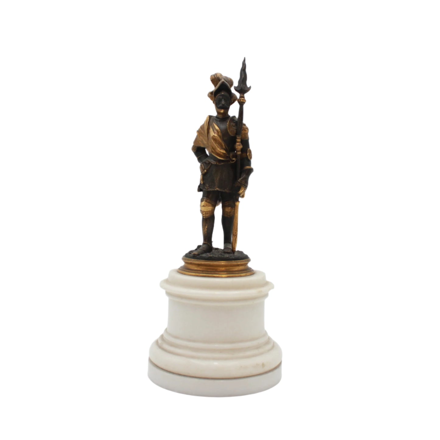 Small Antique French Soldier on White Marble Base, Late 19th Century