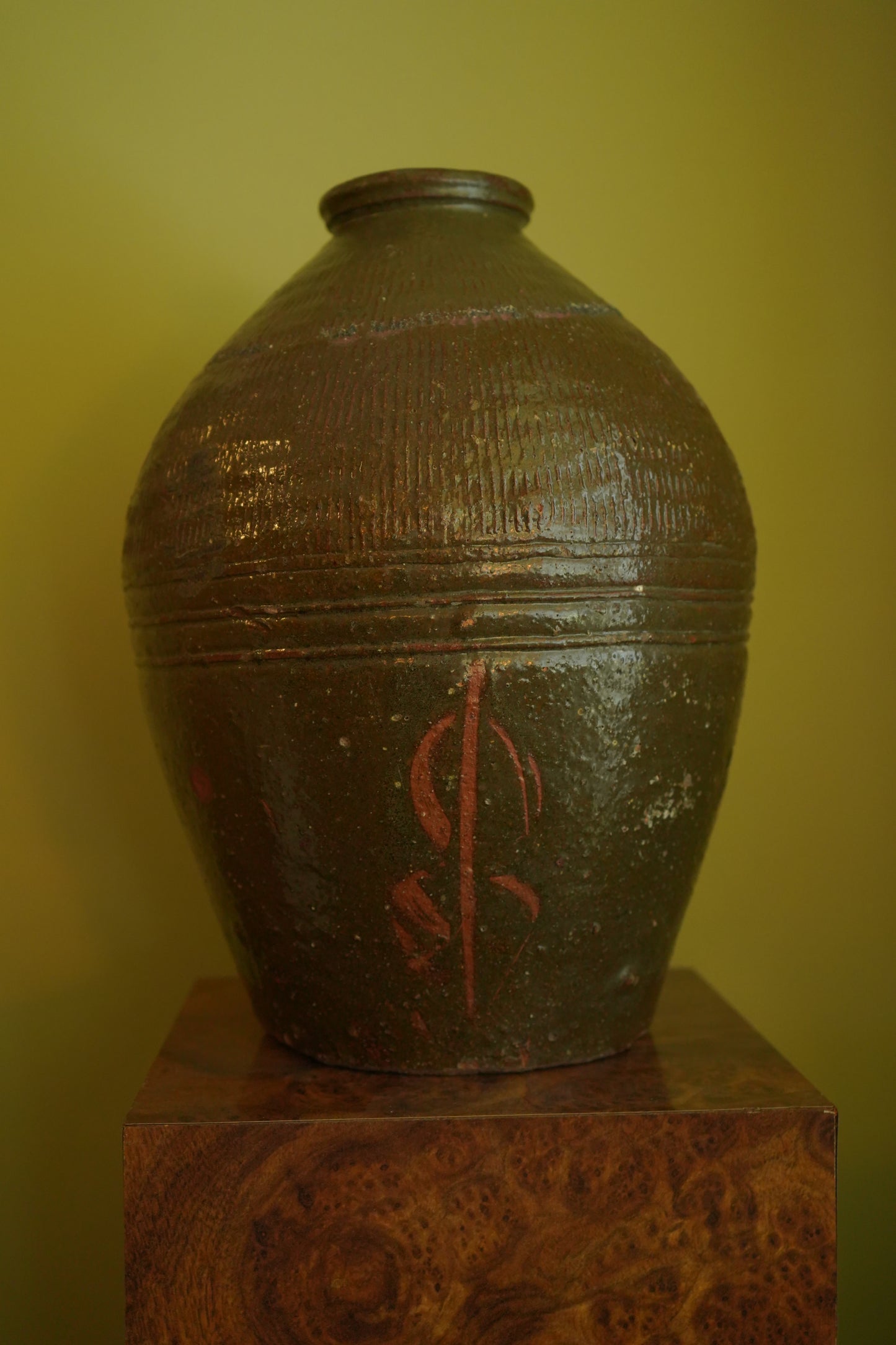 Vintage Green Asian Mijiu Jar, Large Vintage Chinese Oil Jar