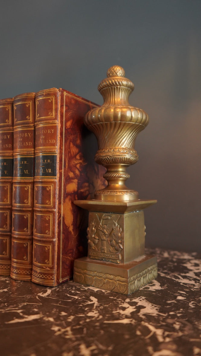 Pair of Antique Brass "Tyneside Scottish" Regimental Urn Bookends – Circa Early 20th Century
